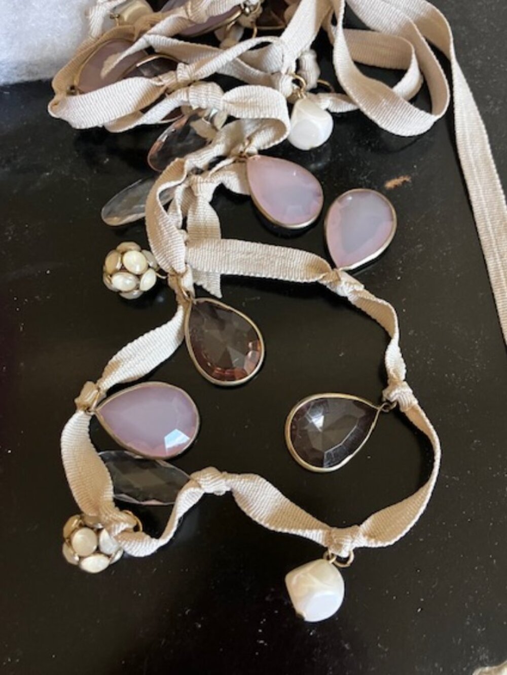 Very Long Adjustable Glass and Beaded Necklace